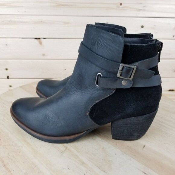 Korks 6.5 US  Black Leather Suede Contrast Stacked Heel Bootie Boot Back Zip NEW - Picture 7 of 12